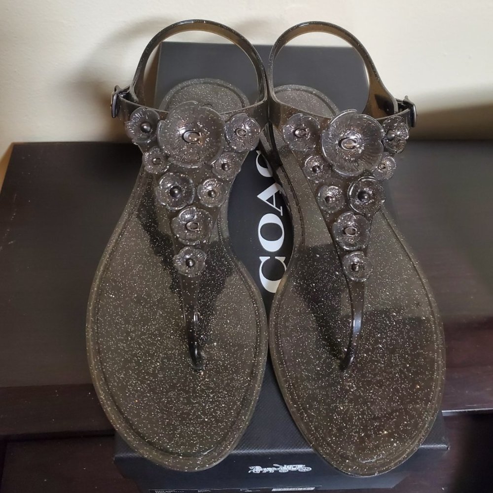 Coach Tea Rose Jelly Sandals 8B Black NIB